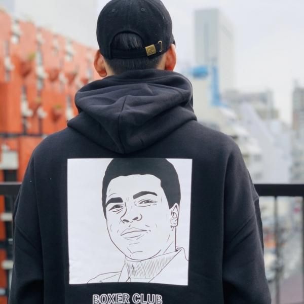 【40%OFFアウトレットSALE】"cassius" BOXER CLUB プルオーバー パーカー（ビッグシルエット）(黒Mサイズ）